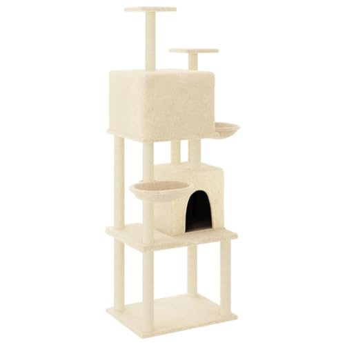 Baziroo Kratzbaum mit Sisal-KratzSäulen 103,5x90x180 cm Creme Sachen für Katzen Cat Interactive Toy Kratzmöbel Katze Scratcher Katzenzubehör Indoor Cat Furniture Katzenmöbel von Baziroo