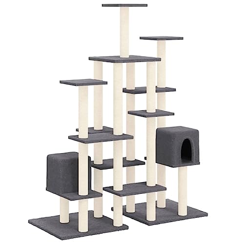 Baziroo Kratzbaum mit Sisal-KratzSäulen 112x48x145 cm Dunkelgrau Kratzmöbel Cat Scratching Post Katze Scratcher Katzenzubehör Indoor Cat Furniture Sachen für Katzen Cat Toy von Baziroo