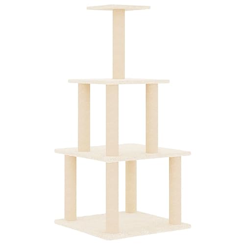 Baziroo Kratzbaum mit Sisal-KratzSäulen 47,5x47,5x111 cm Creme Katze Scratcher Katzenzubehör Indoor Cat Furniture Katzenmöbel Sachen für Katzen Cat Interactive Toy Kratzmöbel Cat Scratching Post von Baziroo