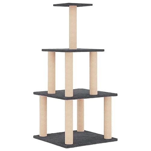 Baziroo Kratzbaum mit Sisal-KratzSäulen 47,5x47,5x111 cm Dunkelgrau Cat Interactive Toy Kratzmöbel Cat Scratching Post Katze Scratcher Katzenzubehör Indoor Cat Furniture Katzenmöbel Sachen für Katzen von Baziroo