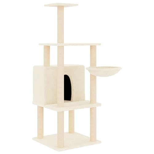 Baziroo Kratzbaum mit Sisal-KratzSäulen 47,5x47,5x132 cm Creme Cat Scratching Post Katze Scratcher Katzenzubehör Indoor Cat Furniture Katzenmöbel Sachen für Katzen Cat Interactive Toy Kratzmöbel von Baziroo