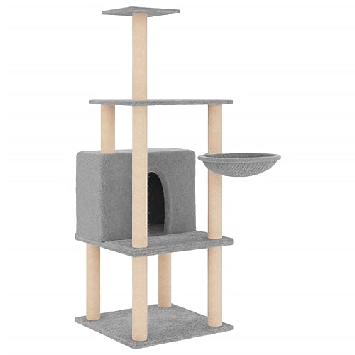 Baziroo Kratzbaum mit Sisal-KratzSäulen 47,5x47,5x132 cm Hellgrau Katze Scratcher Katzenzubehör Indoor Cat Furniture Katzenmöbel Sachen für Katzen Cat Interactive Toy Kratzmöbel Cat Scratching Post von Baziroo