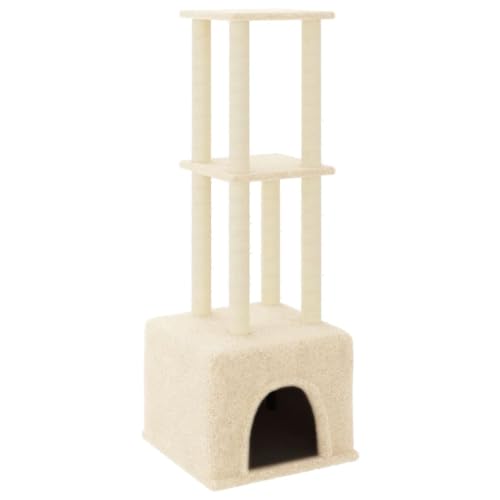 Baziroo Kratzbaum mit Sisal-KratzSäulen 47,5x47,5x133,5 cm Creme Cat Interactive Toy Kratzmöbel Cat Scratching Post Cat Scratcher Katzenzubehör Indoor Cat Furniture Sachen für Katzen von Baziroo