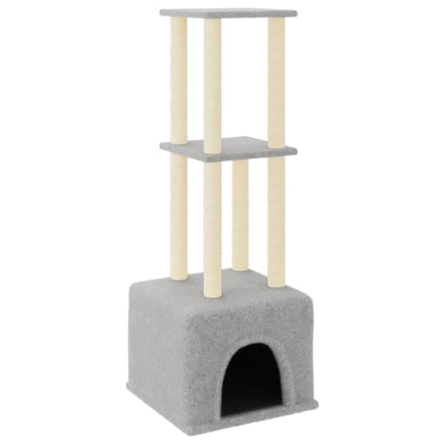 Baziroo Kratzbaum mit Sisal-KratzSäulen 47,5x47,5x133,5 cm Hellgrau Kratzmöbel Cat Scratching Post Cat Scratcher Katzenzubehör Indoor Cat Furniture Sachen für Katzen Cat Interactive Toy von Baziroo