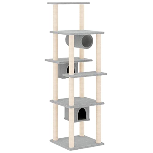 Baziroo Kratzbaum mit Sisal-KratzSäulen 47x74x169 cm Hellgrau Cat Toy Kratzmöbel Cat Scratching Post Katze Scratcher Katzenzubehör Indoor Cat Furniture Katzenmöbel von Baziroo