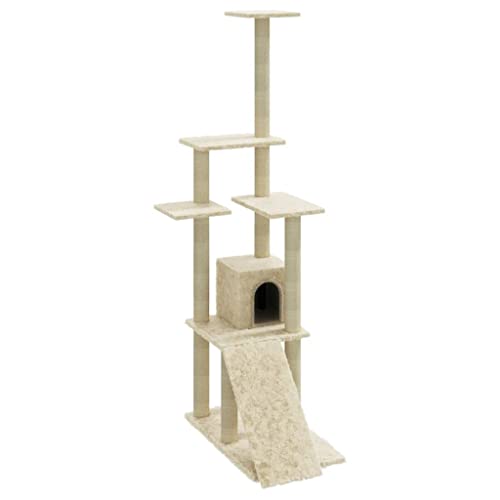 Baziroo Kratzbaum mit Sisal-KratzSäulen 54x73x155 cm Creme Cat Scratching Post Katze Scratcher Katzenzubehör Indoor Cat Furniture Katzenmöbel Sachen für Katzen Kratzmöbel von Baziroo