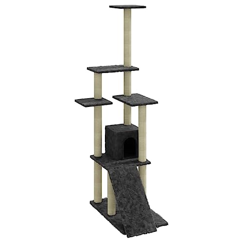 Baziroo Kratzbaum mit Sisal-KratzSäulen 54x73x155 cm Dunkelgrau Sachen für Katzen Kratzmöbel Cat Scratching Post Katze Scratcher Katzenzubehör Indoor Cat Furniture Katzenmöbel von Baziroo