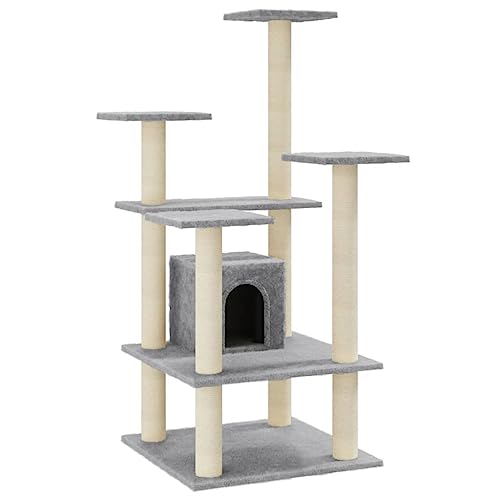 Baziroo Kratzbaum mit Sisal-KratzSäulen 60,5x60x110 cm Hellgrau Kratzmöbel Cat Scratching Post Katze Scratcher Katzenzubehör Indoor Cat Furniture Katzenkratzmöbel Sachen für Katzen von Baziroo