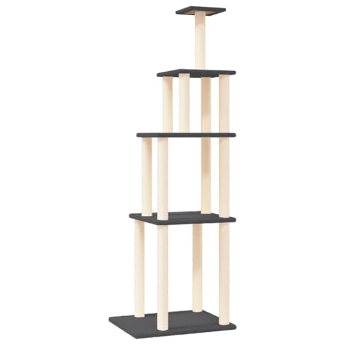 Baziroo Kratzbaum mit Sisal-KratzSäulen 60x47,5x183 cm Dunkelgrau Katzenzubehör Indoor Cat Furniture Katzenmöbel Cat Interactive Toy Kratzmöbel Cat Scratching Tree Katze Scratcher von Baziroo