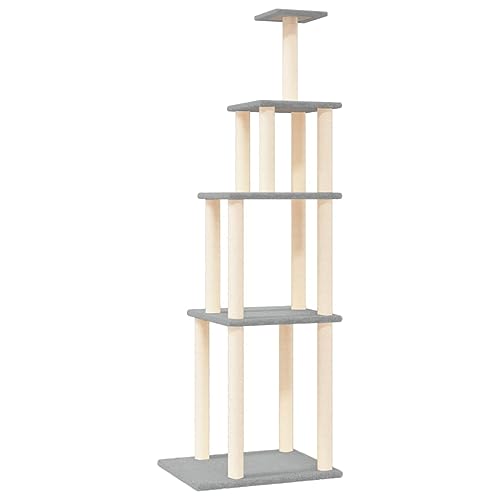 Baziroo Kratzbaum mit Sisal-KratzSäulen 60x47,5x183 cm Hellgrau Katze Scratcher Katzenzubehör Indoor Cat Furniture Katzenmöbel Cat Interactive Toy Kratzmöbel Cat Scratching Tree von Baziroo