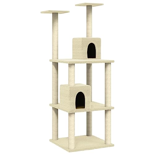 Baziroo Kratzbaum mit Sisal-KratzSäulen 60x54x141 cm Creme Sachen für Katzen Cat Toy Kratzmöbel Cat Scratching Post Katze Scratcher Katzenzubehör Indoor Cat Furniture von Baziroo