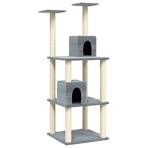 Baziroo Kratzbaum mit Sisal-KratzSäulen 60x54x141 cm Hellgrau Cat Toy Kratzmöbel Cat Scratching Post Sachen für Katzen Katze Scratcher Katzenzubehör Indoor Cat Furniture von Baziroo