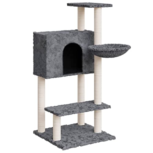 Baziroo Kratzbaum mit Sisal-KratzSäulen 61x61x108,5 cm Dunkelgrau Sachen für Katzen Cat Toy Cat Scratching Post Katze Scratcher Katzenzubehör Indoor Cat Furniture Katzenmöbel von Baziroo