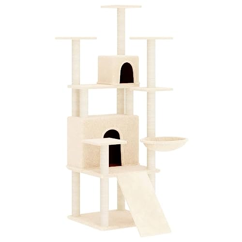 Baziroo Kratzbaum mit Sisal-KratzSäulen 63x80x154 cm Creme Katze Scratcher Katzenzubehör Indoor Cat Furniture Kratzmöbel Cat Scratching Post Katzenmöbel Sachen für Katzen von Baziroo