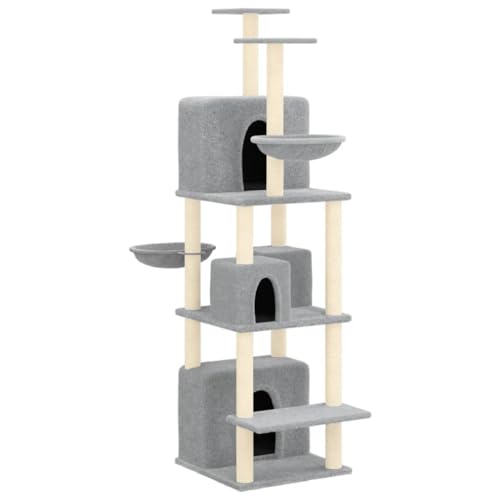 Baziroo Kratzbaum mit Sisal-KratzSäulen 64x97x180 cm Hellgrau Cat Scratching Post Katze Scratcher Katzenzubehör Indoor Cat Furniture Katzenmöbel Sachen für Katzen Cat Toy von Baziroo