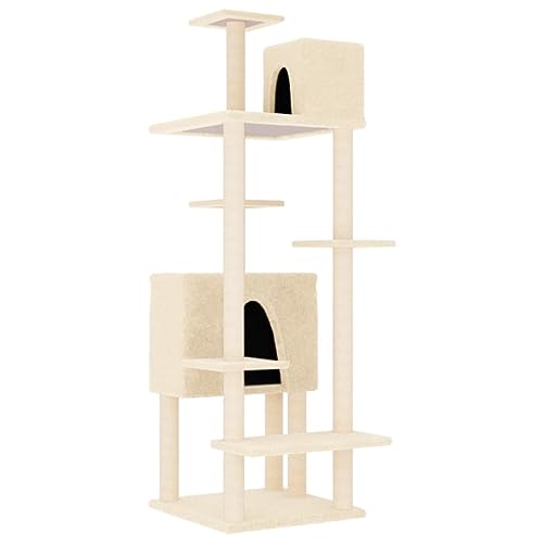 Baziroo Kratzbaum mit Sisal-KratzSäulen 66,5x60x154 cm Creme Katze Scratcher Cat Furniture Katzenmöbel Sachen für Katzen Cat Toy Kratzmöbel Cat Scratching Post von Baziroo