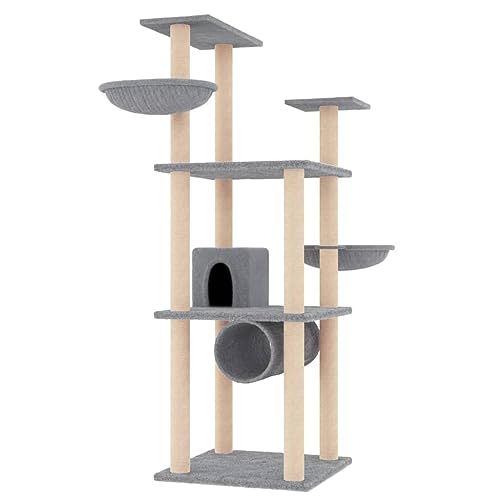 Baziroo Kratzbaum mit Sisal-KratzSäulen 72,5x96,5x141 cm Hellgrau Cat Scratching Tree Katze Scratcher Katzenzubehör Indoor Cat Interactive Toy Kratzmöbel Cat Furniture Katzenmöbel von Baziroo