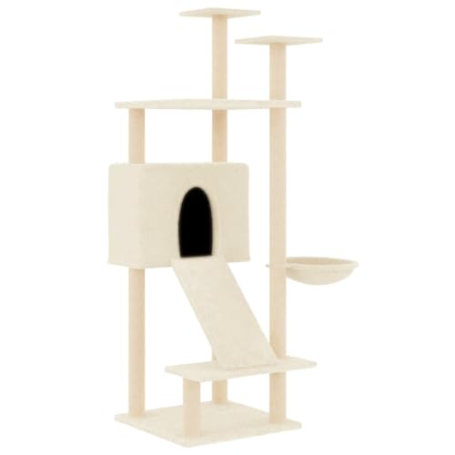 Baziroo Kratzbaum mit Sisal-KratzSäulen 72x66,5x153 cm Creme Cat Scratching Tree Katze Scratcher Katzenzubehör Indoor Cat Furniture Katzenmöbel Cat Interactive Toy Kratzmöbel von Baziroo