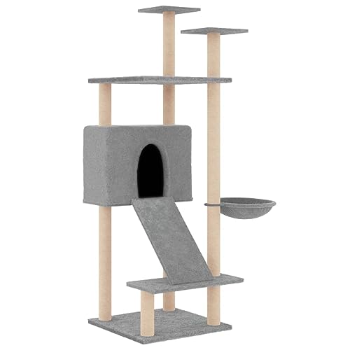 Baziroo Kratzbaum mit Sisal-KratzSäulen 72x66,5x153 cm Hellgrau Katze Scratcher Katzenzubehör Indoor Cat Furniture Katzenmöbel Cat Interactive Toy Kratzmöbel Cat Scratching Tree von Baziroo