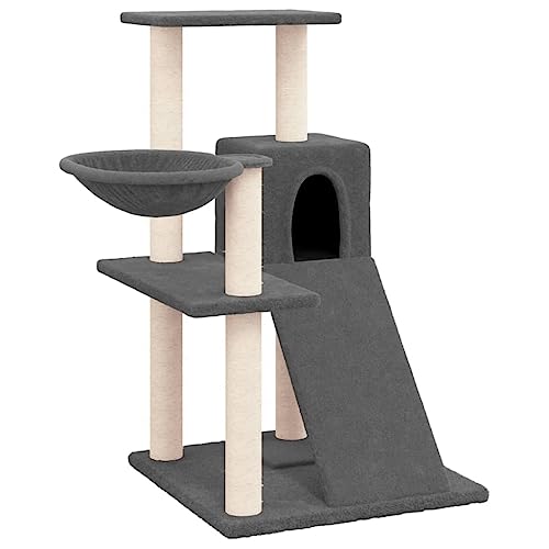 Baziroo Kratzbaum mit Sisal-KratzSäulen 73x49x82 cm Dunkelgrau Katzenzubehör Indoor Katze Scratcher Cat Toy Kratzmöbel Cat Scratching Post Cat Furniture Katzenmöbel von Baziroo