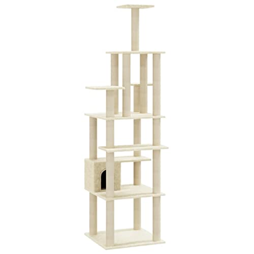 Baziroo Kratzbaum mit Sisal-KratzSäulen 74x74x183 cm Creme Cat Scratching Post Katze Scratcher Katzenzubehör Indoor Cat Furniture Katzenkratzmöbel Sachen für Katzen Kratzmöbel von Baziroo