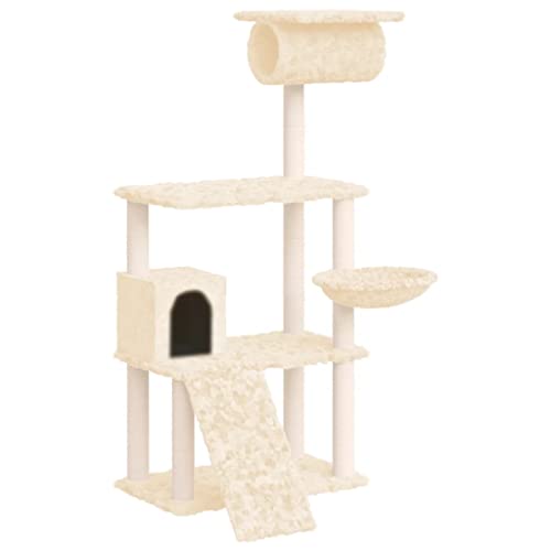 Baziroo Kratzbaum mit Sisal-KratzSäulen 76,5x70x131 cm Creme Katze Scratcher Katzenzubehör Indoor Cat Furniture Katzenmöbel Sachen für Katzen Cat Toy Cat Scratching Post von Baziroo