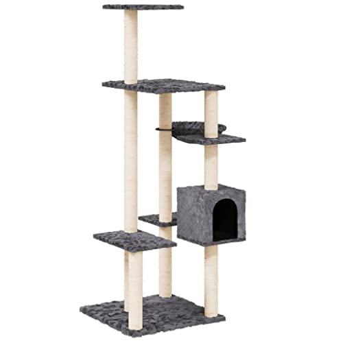 Baziroo Kratzbaum mit Sisal-KratzSäulen 78,5x65x142 cm Dunkelgrau Cat Scratching Post Katze Scratcher Katzenzubehör Indoor Cat Furniture Katzenmöbel Sachen für Katzen Cat Toy von Baziroo