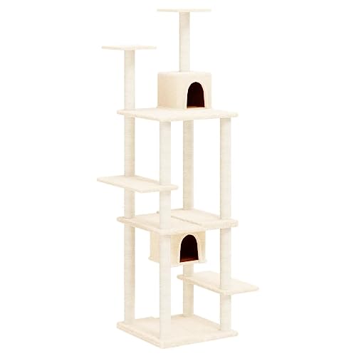 Baziroo Kratzbaum mit Sisal-KratzSäulen 78x52x176 cm Creme Kratzmöbel Cat Scratching Post Katze Scratcher Katzenzubehör Indoor Cat Furniture Katzenmöbel Cat Toy von Baziroo