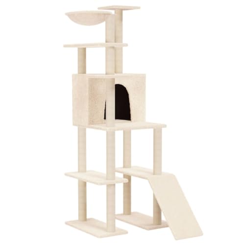 Baziroo Kratzbaum mit Sisal-KratzSäulen 80x60x166 cm Creme Cat Scratcher Katzenzubehör Indoor Kratzmöbel Cat Scratching Post Katzenmöbel Sachen für Katzen Cat Furniture von Baziroo