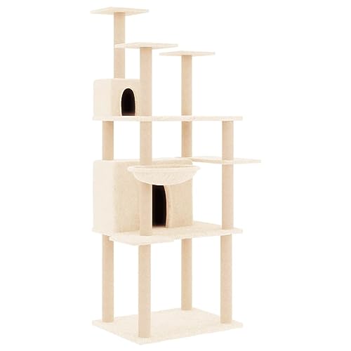 Baziroo Kratzbaum mit Sisal-KratzSäulen 90x83x166 cm Creme Sachen für Katzen Cat Interactive Toy Kratzmöbel Cat Scratching Post Katze Scratcher Katzenzubehör Indoor Cat Furniture Katzenmöbel von Baziroo