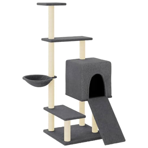 Baziroo Kratzbaum mit Sisal-KratzSäulen 91x85x130,5 cm Dunkelgrau Cat Furniture Katzenmöbel Katze Scratcher Katzenzubehör Indoor Sachen für Katzen Cat Interactive Toy Kratzmöbel von Baziroo