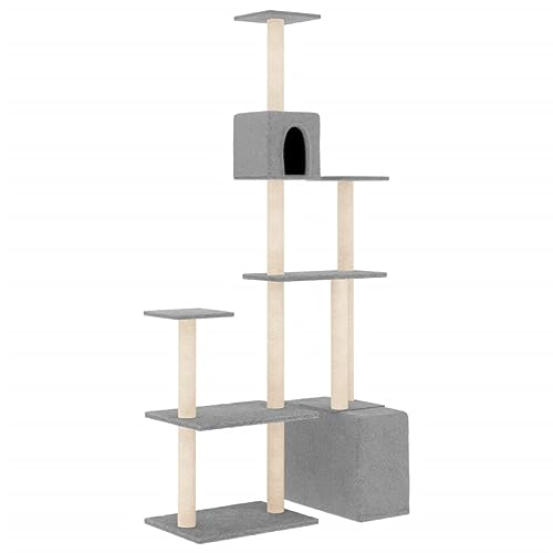 Baziroo Kratzbaum mit Sisal-KratzSäulen 98,5x47,5x180 cm Hellgrau Cat Scratching Post Katze Scratcher Cat Furniture Katzenmöbel Sachen für Katzen Cat Toy Kratzmöbel von Baziroo