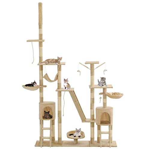 Baziroo Kratzbaum mit Sisal-Kratzsäulen 147x35x(230-250) cm Beige Katzenzubehör Indoor Katzenmöbel Cat Furniture Sachen für Katzen Kratzmöbel Cat Scratching Post Cat Toy Cat Scratcher von Baziroo