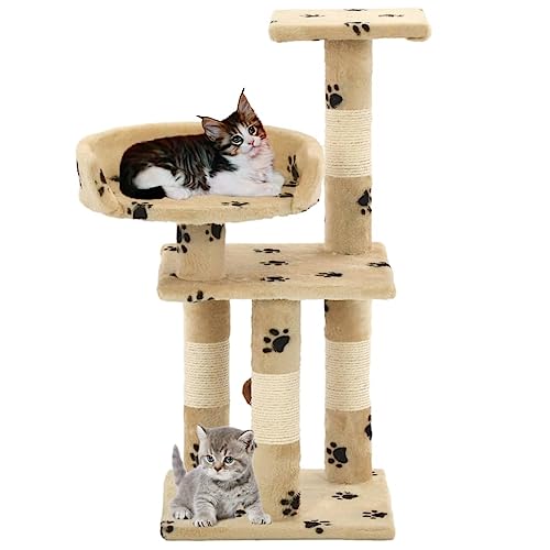 Baziroo Kratzbaum mit Sisal-Säulen 30x30x65 cm Beige mit Pfoten-Muster Cat Toy Cat Scratching Post Katze Scratcher Katzenzubehör Indoor Cat Furniture Cat Interactive Toy Sachen für Katzen von Baziroo