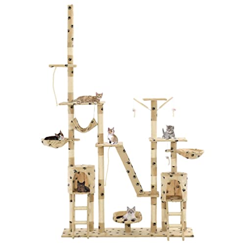 Baziroo Kratzbaum mit Sisal-Seil 147x35x(230-250) cm Beige mit Pfoten-Muster Katzenmöbel Sachen für Katzen Cat Toy Kratzmöbel Cat Scratching Post Katze Scratcher Katzenzubehör Indoor von Baziroo