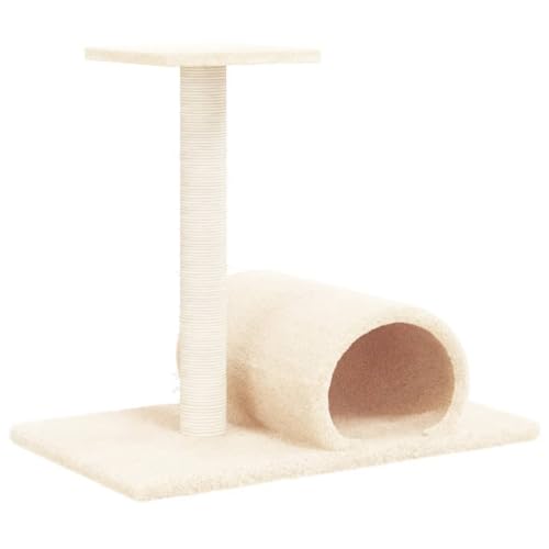 Baziroo Kratzbaum mit Tunnel 60x34,5x50 cm Creme Katzenmöbel Sachen für Katzen Katzen Spieltunnel Kratzmöbel Cat Scratching Post Katze Scratcher Katzenzubehör Indoor Cat Furniture von Baziroo