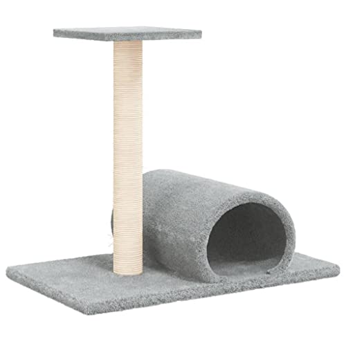 Baziroo Kratzbaum mit Tunnel 60x34,5x50 cm Hellgrau Sachen für Katzen Katzen Spieltunnel Kratzmöbel Cat Scratching Post Katze Scratcher Katzenzubehör Indoor Cat Furniture Katzenmöbel von Baziroo