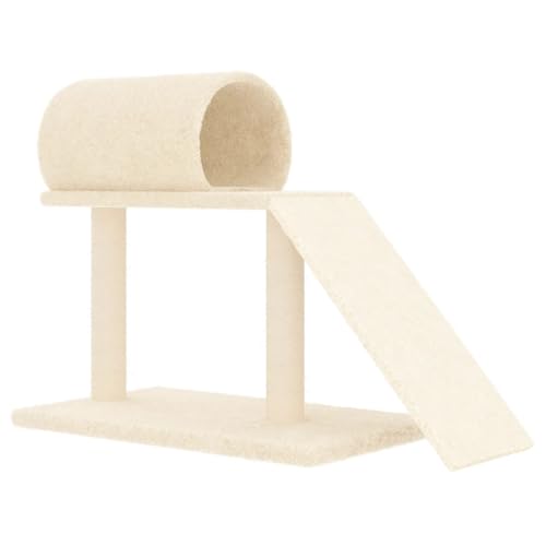 Baziroo Kratzbaum mit Tunnel und Rampe 81x35x55,5 cm Creme Katzenmöbel Sachen für Katzen Katzen Spieltunnel Katzentunnel Cat Scratching Post Katze Scratcher Katzenzubehör Indoor Cat Furniture von Baziroo