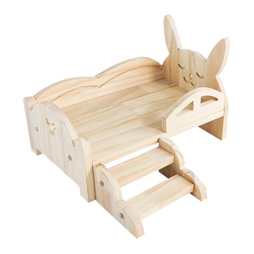 Bbbabeslk Hasenbett aus Holz - Meerschweinchenbett aus Holz | Hasenschlafplatz mit Treppe | Versteck für Hamster, Holzbett, Chinchilla-Nest für Hase, Eichhörnchen, Igel, Kätzchen, Hamster, Frettchen von Bbbabeslk