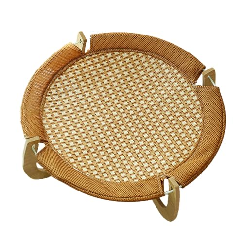 Bbbabeslk Rattan-Haustierbett – Rattan-Katzenbett | Natur-Rattan-Katzen-Kühlmatte, abnehmbares Katzen-erhöhtes Bett, Holzboden, Sommermatratze, Indoor-Rattan-Katzenkiste, Haustierbedarf für drinnen von Bbbabeslk