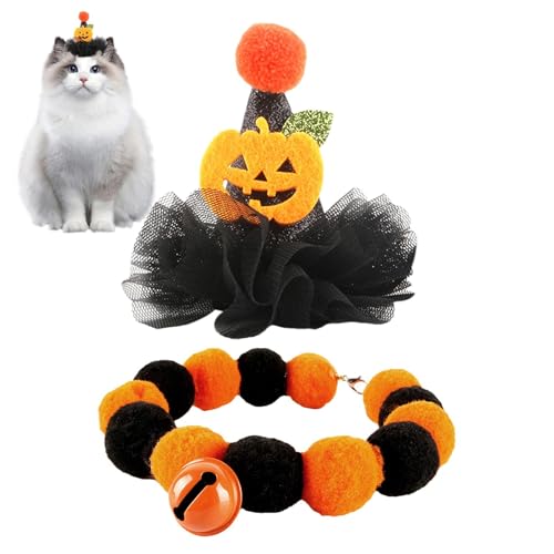 Katzen-Halloween-Kostüme,Halloween-Hut für Katze - Elastischer Netz-Haustierhut - Lustige Festliche Kopfaccessoires, farbenfrohe Kostüme für Partys, Foto-Requisite von Bbbabeslk