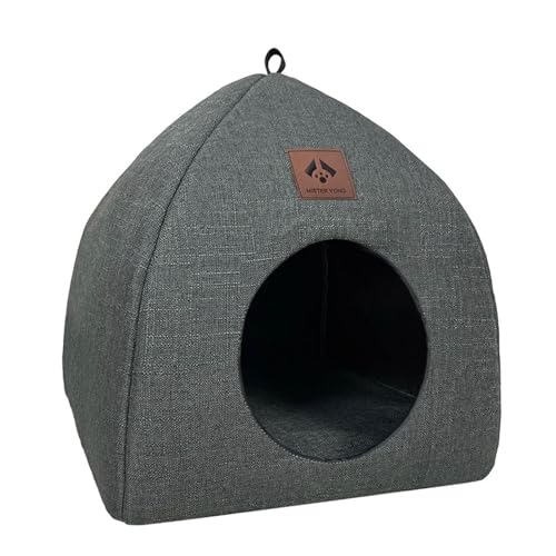 Katzenhaus aus Leinen – Katzenbett Haus Indoor Höhle | 2-in-1 kleines Hundehaus für den Innenbereich, Katzenhöhle aus Leinen, halbgeschlossenes Hundehaus Indoor Griffgurt für Haustiere, die auf von Bbbabeslk