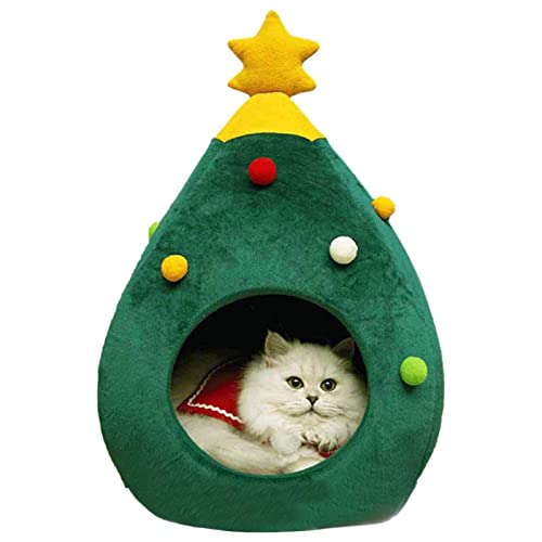 Katzenhöhlenbett – Weihnachtsbaum-Katzenhaus | Haustierhaus für Katzen | Haustier Weihnachtsbaum Katzenbett Haus Indoor House Tragbares Haustierzelt Katzenhöhle Nest für Kätzchen Kleine Tiere von Bbbabeslk