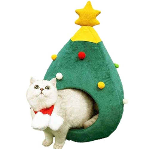 Katzenhöhlenbett – Weihnachtsbaum-Katzenhaus | Haustierhaus für Katzen | Haustier Weihnachtsbaum Katzenbett Haus Indoor House Tragbares Haustierzelt Katzenhöhle Nest für Kätzchen Kleine Tiere von Bbbabeslk