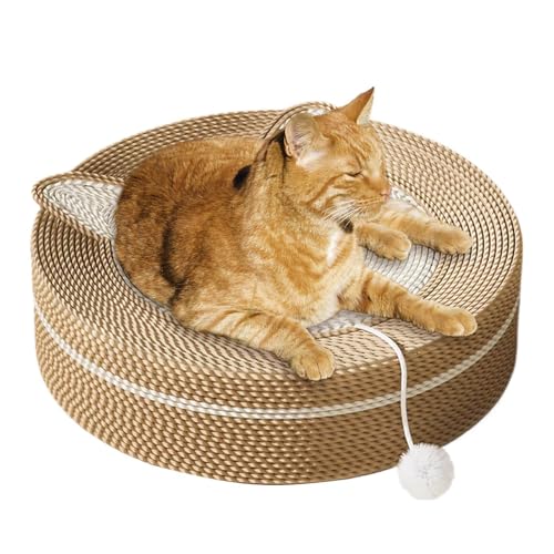 Sisal Katzenkratzer - Sisal Katzenkratzbrett | Runder Karton Katzenkratzer, Haustier Katzen Sisal Scratcher Anti-Rutsch, Möbel Schutz Indoor Katzen Interaktives Spielzeug mit Ball für Schlafzimmer von Bbbabeslk