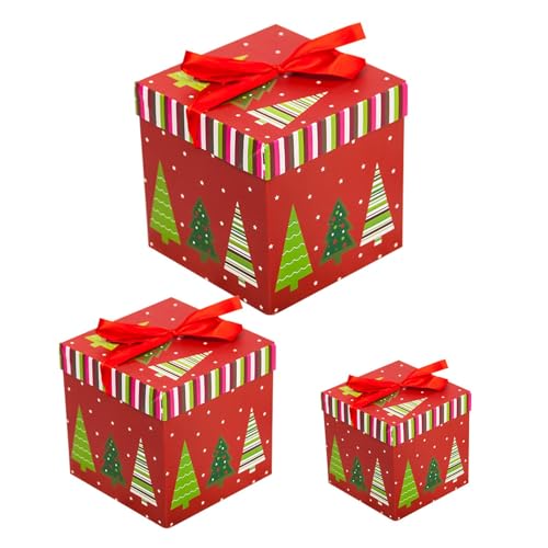 Weihnachts-Nistkästen – Dekorationen aus Pappkartons | Weihnachts-Stapelschachtel mit Deckel und Schleife, 3 verschiedene Größen für weihnachtliche, dekorative Verpackungen, Weihnachtsbaumkisten-Dekor von Bbbabeslk