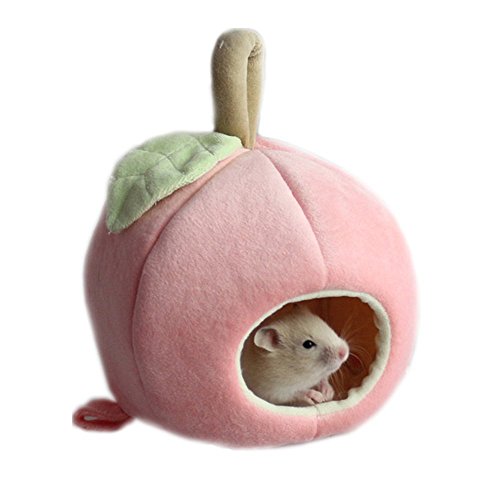 BbearT® Haustierhaus für kleine Haustiere, Hamster, Hängematte, süßes Plüsch, warmes Fleece-Bett, Meerschweinchen, Igel, Chinchillas, Käfignest, Hamster, Kleintierhaus (rosa Apfel) von BbearT