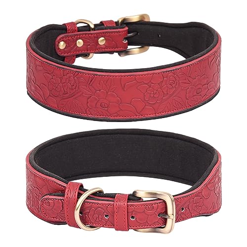 Bbmmayy Basic Hundehalsbänder, für große Hunde, mittelgroße Hunde & kleine Hunde, PU Leder Halsband für Hunde, Geprägter Druck Leder Hundehalsbänder (XL, Rot) von Bbmmayy