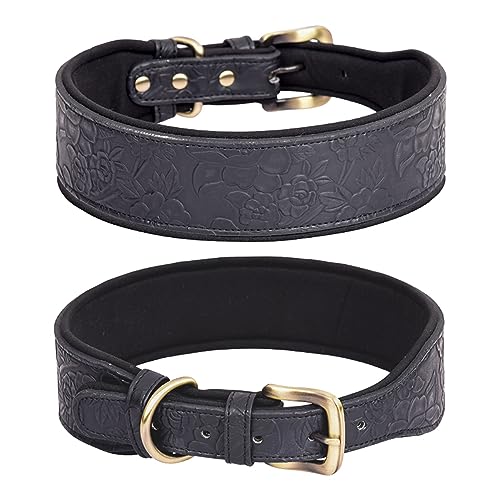 Bbmmayy Basic Hundehalsbänder, für große Hunde, mittelgroße Hunde & kleine Hunde, PU Leder Halsband für Hunde, Geprägter Druck Leder Hundehalsbänder (XL, Schwarz) von Bbmmayy