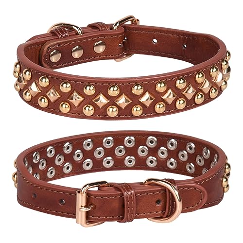 Bbmmayy Hundehalsband für kleine Hunde, mit Nieten, verstellbar, PU-Leder, für Katzen, Welpen, Hunde (S, Braun3) von Bbmmayy